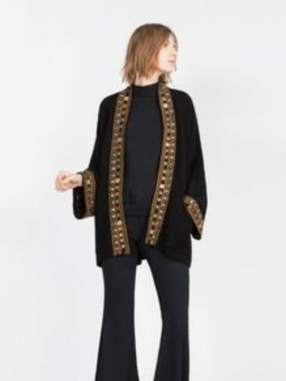 ISO!! ZARA EMBELLISHED KNIT MIRROR EMBELLISHED EMBROIDERED OPEN BLACK CARDIGAN